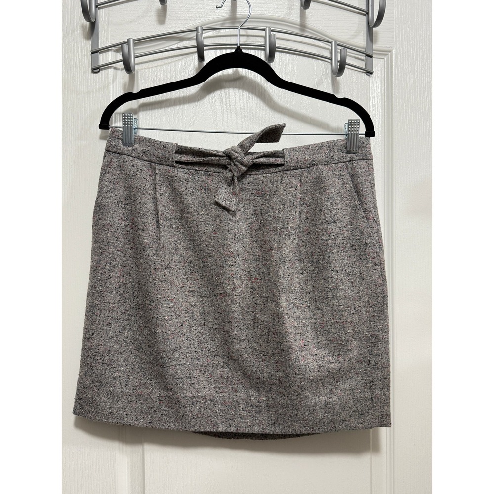 J. Crew Gray Wool Silk Blend Tweed Tie Waist Mini Skirt 03414 Womens‎ 8 FA13